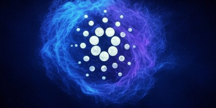 Una criptomoneda de ADA envuelta en una nube violeta.