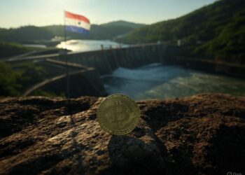 Una represa hidroeléctrica en Paraguay y una moneda de BTC.