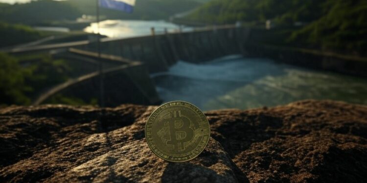 Una represa hidroeléctrica en Paraguay y una moneda de BTC.