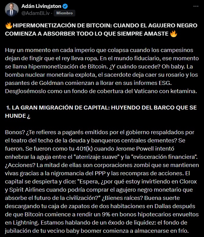adam livingston opina que bitcoin es la solucion ante el colapso del sistema financiero