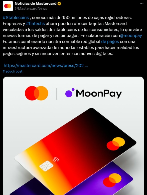 mastercard lanza nueva tarjeta vinculada a stablecoins.