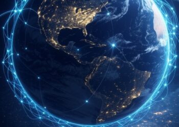 El planeta Tierra y una red financiera que une distintos puntos.