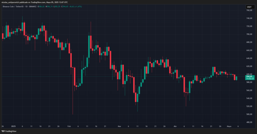 Precio de BNB desde el 1 de enero de 2025