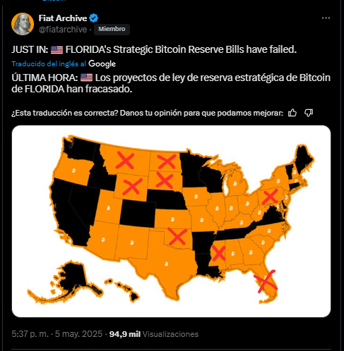 Estados de EE. UU. que han propuesto o vetado proyectos de reserva de bitcoin hasta mayo de 2025