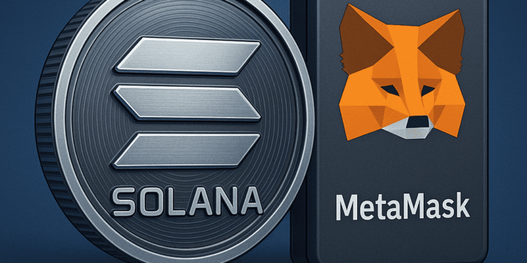 Un token de SOL junto a una wallet de MetaMask.