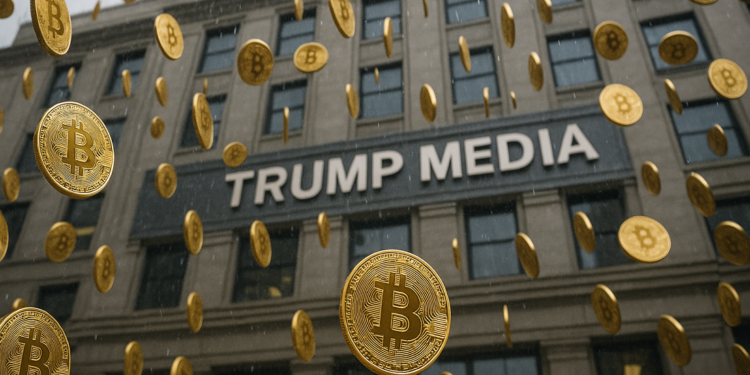 Lluvia de bitcoins arriba del edificio de Trump Media.