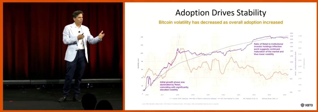 Gráfico histórico de la volatilidad de bitcoin y adopción.