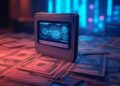 Una wallet digital junto a billeteres de USD.