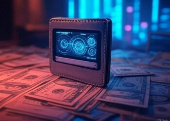 Una wallet digital junto a billeteres de USD.