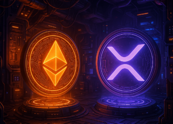 Un token de ETH junto a uno de XRP en un laboratorio.
