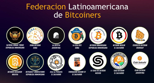 An image with the logos of 14 Bitcoin communities in Latin America.