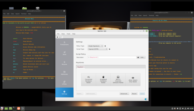 Imagen del software Parmanode para operar un nodo de Bitcoin.