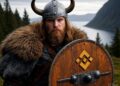 Un guerrero vikingo y un escudo con el logo de la BNB Chain.