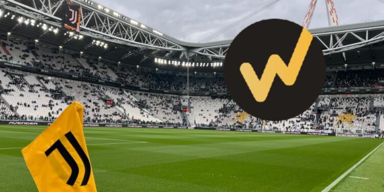 Estadio de la Juventus con el logo del token WBT.