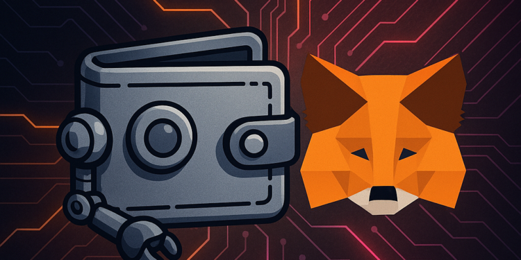 Una wallet robótica junto a un zorro de MetaMask.