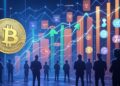 Una ilustración digital que representa el mercado de criptomonedas en 2025, enfocándose en la expectativa de una altseason.