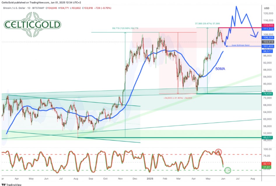 Gráfica del precio de BTC con estimaciones.