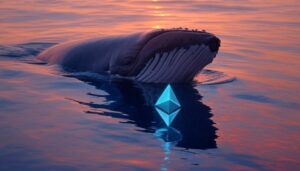Una ballena con el logo de Ethereum en su pecho.