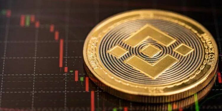 Moneda BNB sobre un gráfico de precios.