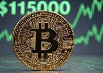 Bitcoin con gráficas verdes y el monto de 115.000 dólares.