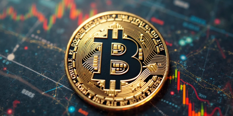 moneda de bitcoin y gráfico de fondo.