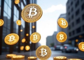 Varios bitcoins flotando en la calle.