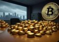 Bitcoin y oro en una oficina.