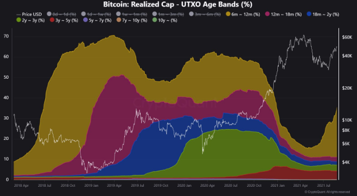 Gráfico de capitalización realizada de bitcoin del ciclo alcista de 2021.