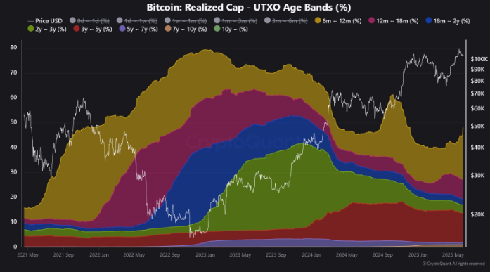 Gráfico de capitalización realizada de bitcoin del ciclo alcista actual.