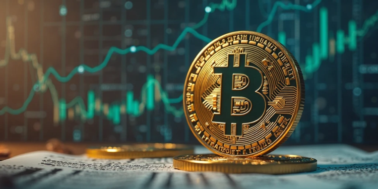 moneda de bitcoin con un gráfico de precios de fondo.