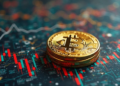 moneda de bitcoin y un fondo de gráficos.