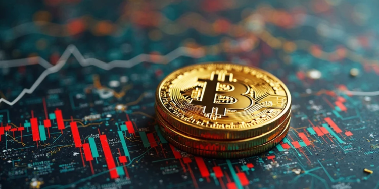 moneda de bitcoin y un fondo de gráficos.