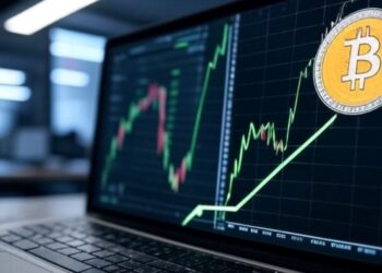 Una laptop mostrando una gráfica alcista de bitcoin.