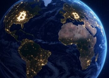 el planeta tierra conectado por bitcoin.