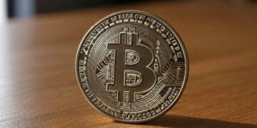 Bitcoin sobre una mesa.