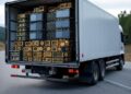 Camión en medio de una ruta lleno de equipos de minería de criptomonedas.