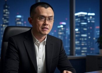 Changpeng Zhao sentado en una oficina.