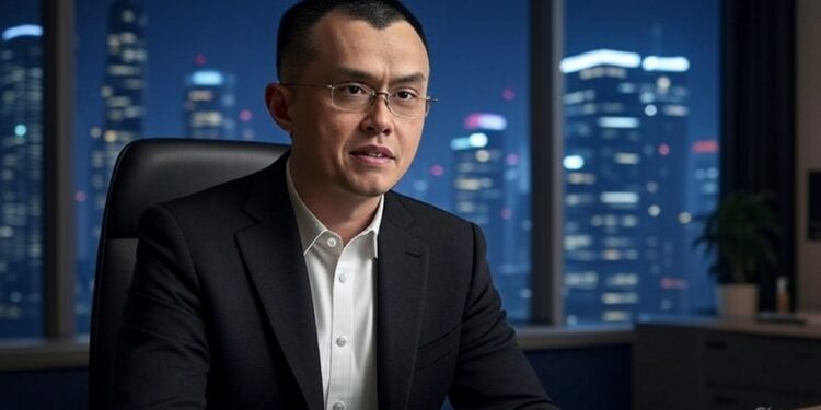 Changpeng Zhao sentado en una oficina.