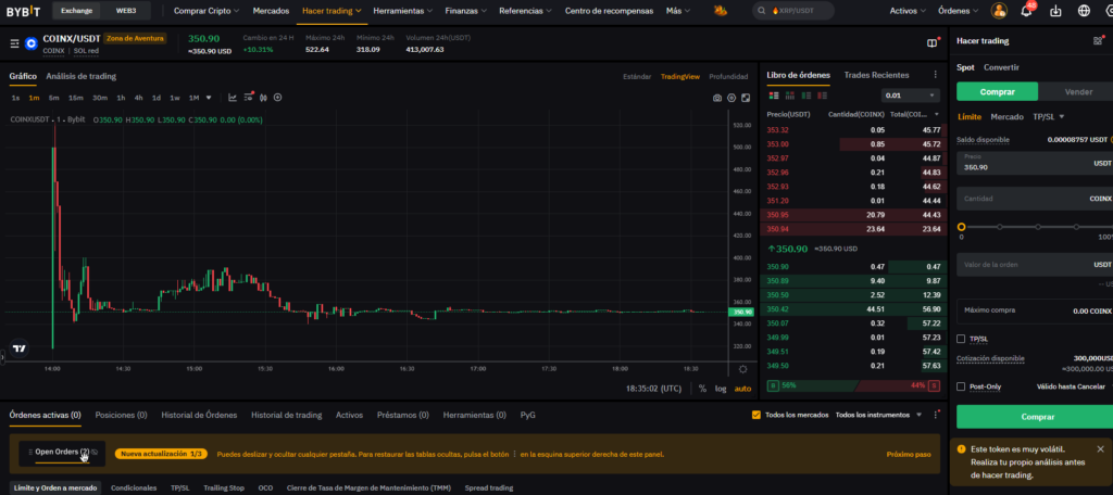 Captura de pantalla de la plataforma Bybit.