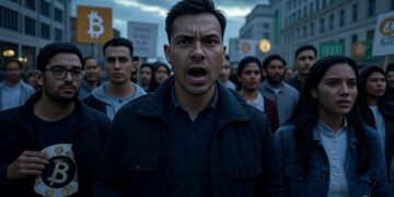 Un grupo de personas se manifiesta sobre bitcoin y la regulación en Estados Unidos.