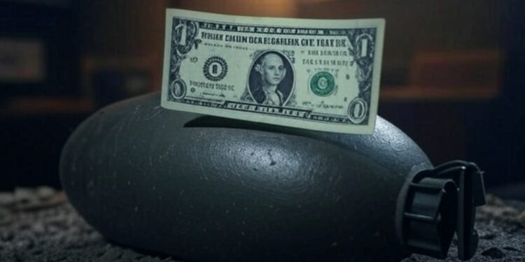 Dólar estadounidense sobre una bomba.