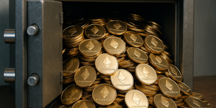Caja fuerte con decenas de monedas de ether.