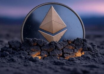 Una moneda de Ethereum saliendo de la tierra.