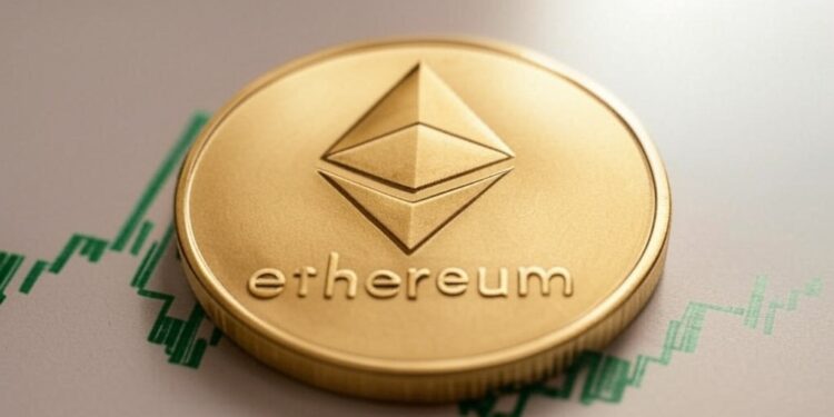 Una moneda dorada de Ethereum.