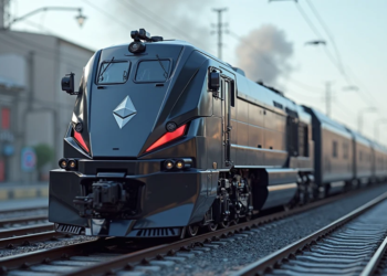 Un tren con el logo de Ethereum.