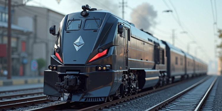 Un tren con el logo de Ethereum.