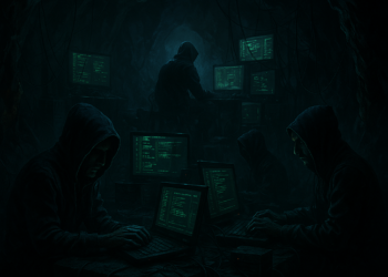 Hackers operando en un centro clandestino.