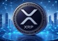 Moneda de XRP con un fondo futurista.