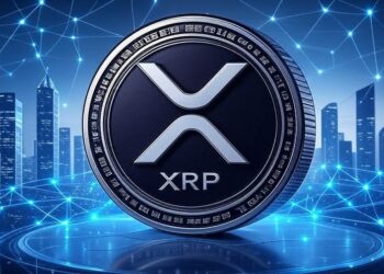 Moneda de XRP con un fondo futurista.