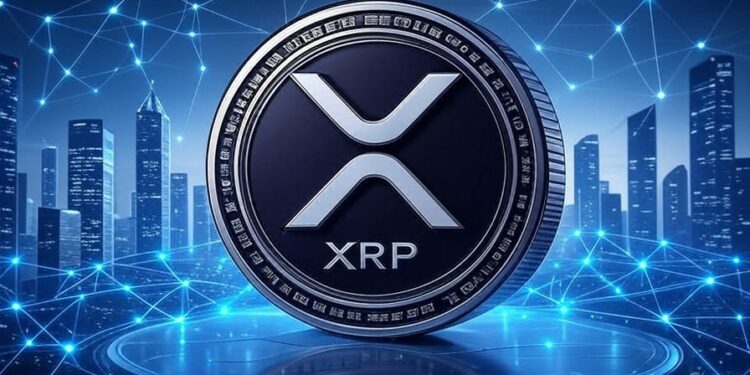 Moneda de XRP con un fondo futurista.